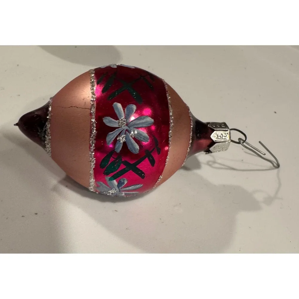 Vintage Pink Mercury Glass Indent Reflector Christmas Ornament Floral 3